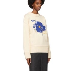 ADER Error Bluessom Off White Wool Crewneck Knit Graphic Sweater Small